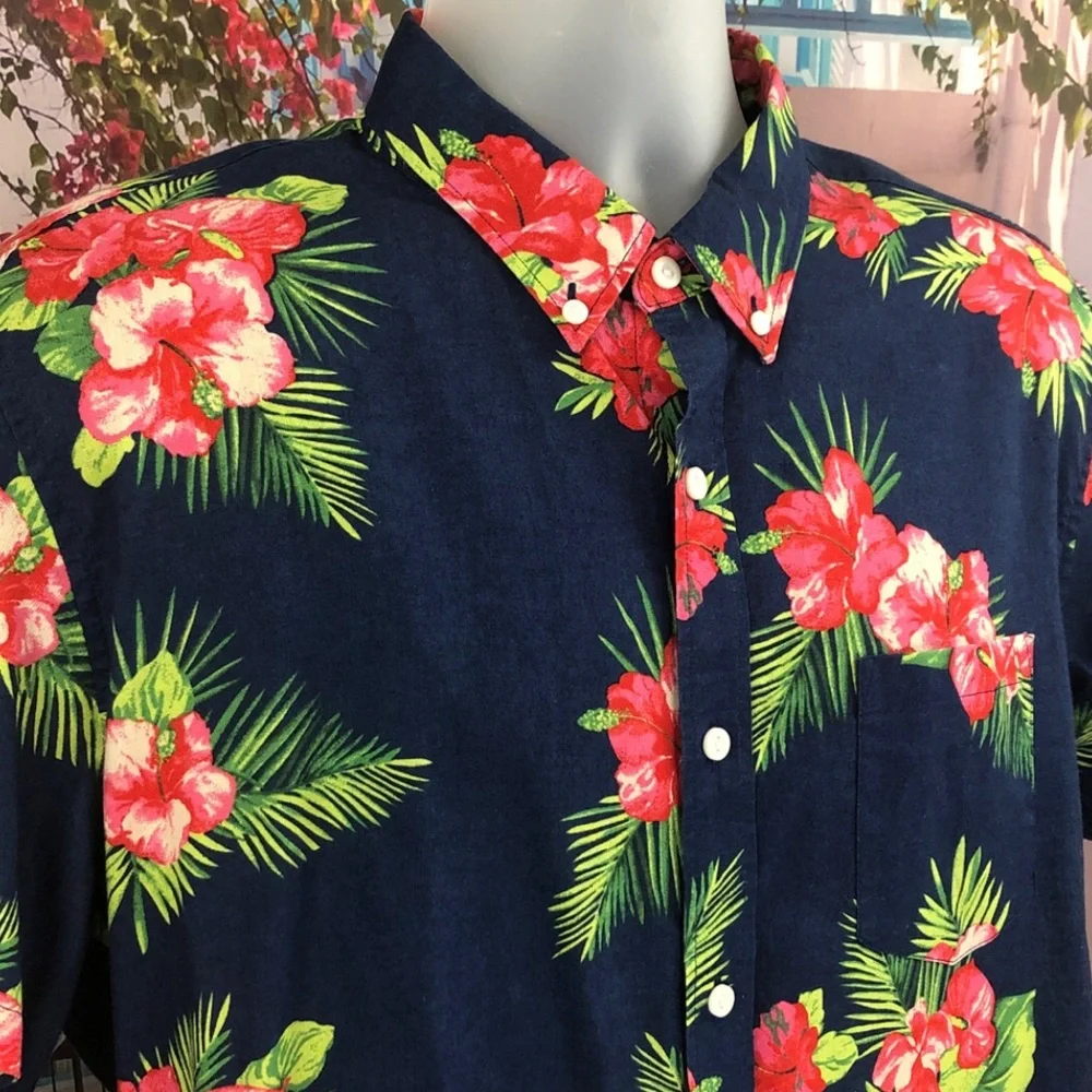 J. Crew Short Sleeve Floral Linen Cotton Blend Button Down Shirt